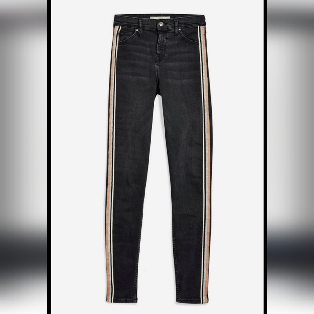 Topshop Moto Jamie Black Wash Side Stripe High Rise Jeans size 26 - Picture 2 of 13